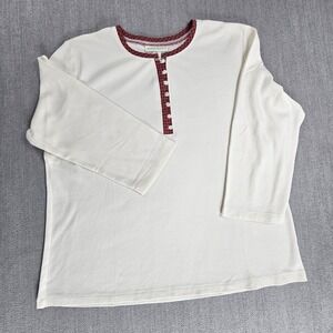 Appleseeds Women's Beige And Red 3/4 Sleeve Shirt Top Blouse Buttons Sz Medium